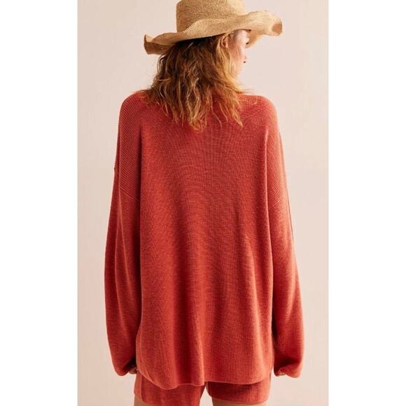 Free People Malibu‎ Surf Sweater XS Oversized Red Orange Fall Slouchy Relaxed - Picture 8 of 16